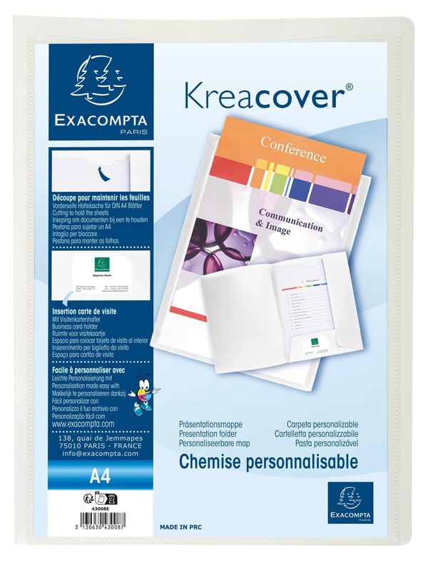 Exacompta 30x PRAESENTATIONSMAPPE BLØDT POLYPROPYLEN KREA COVER - A4 - hvid 43008E