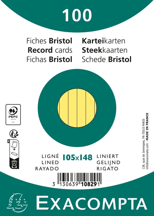 Exacompta 20x Kortpakke med plader 100 105x148 med foring - Gul 10829SE