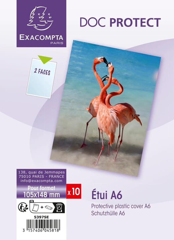 Exacompta 10x Doc Protect PVC enkelt A6 beskyttelseshylster (pose med 10 stk.) - Krystal 5397SE