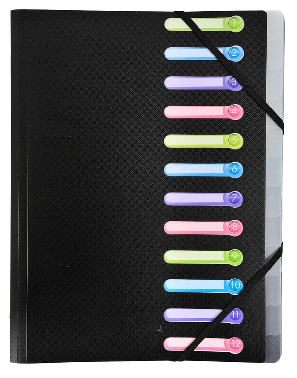 Exacompta 10x Opak Multipart File, A4 (12 sektioner) - Sort 55981E