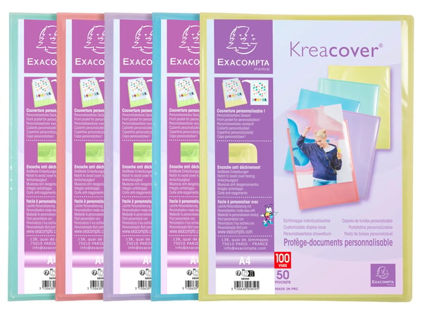 Exacompta 10x Kreacover Display Book 50 lommer, pastelfarvet assorteret - assorterede farver 5859E