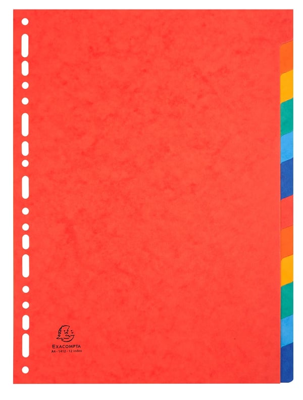 Exacompta 25x Dividers Pressboard, A4, 225gsm, 12 dele - assorterede farver 1412E