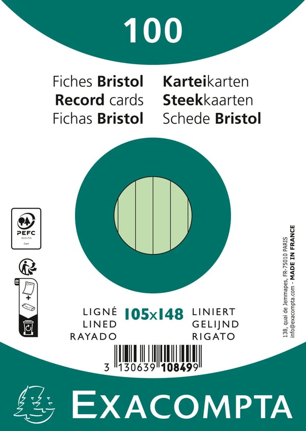 Exacompta 20x Kortpakke med plader 100 105x148 med foring - Grøn 10849SE