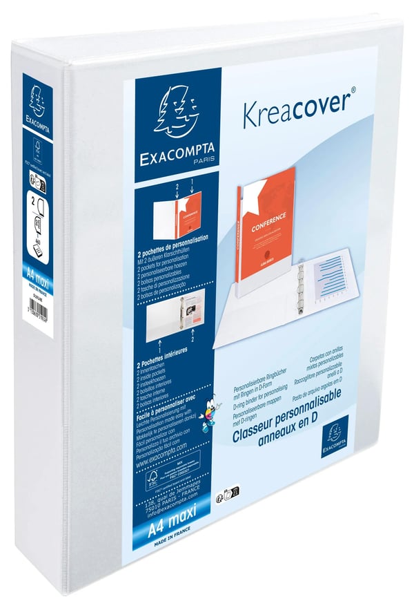 Exacompta 10x Ringbinder Kreacover Personal PP 2D Ringe 50mm Ryg 2 Lommer Hvid - hvid 51924E