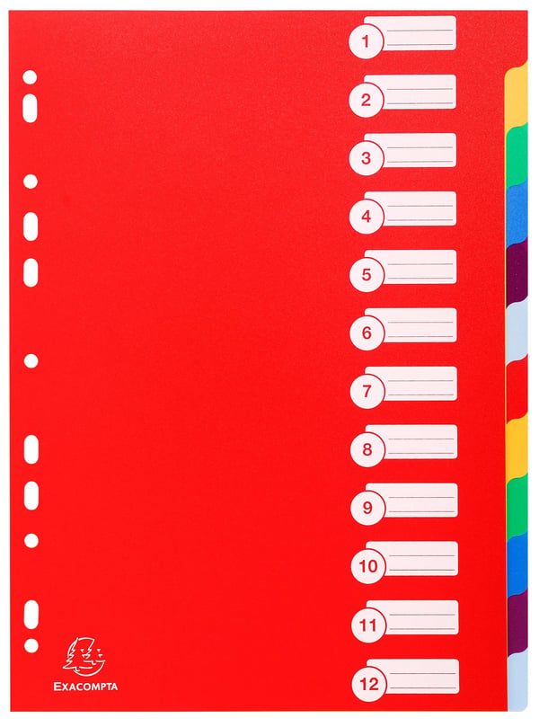 Exacompta 15x PP Dividers, A4, 12 dele - assorterede farver 4912E