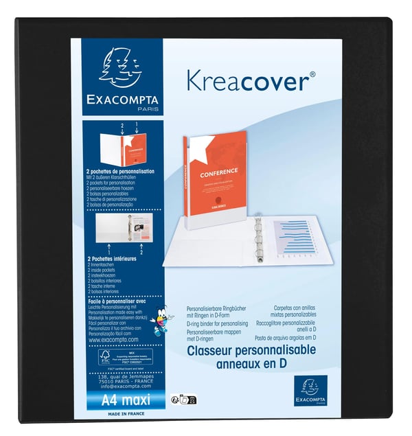 Exacompta 10x Kreacover PP ringbind, A4 Maxi, 4 D-ringe 60mm - Sort 51845NE