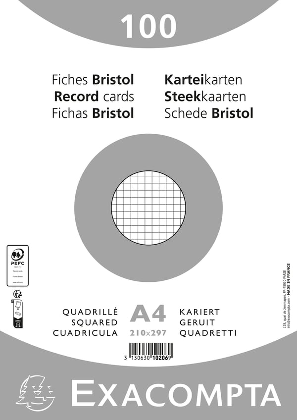 Exacompta 10x Pakke med 100 pladekort i krympefolie - kvadratisk 210x297mm - hvid 10206E