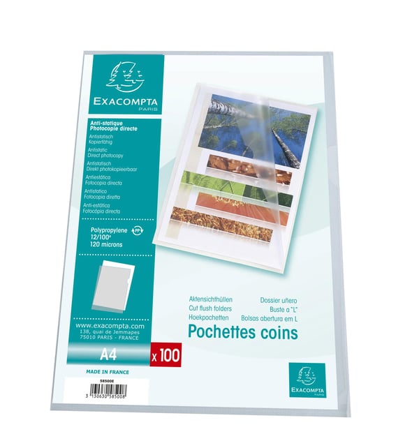 Exacompta 10x Sachet 100 lommer polypropylen grynet - A4 - Krystal 58500E