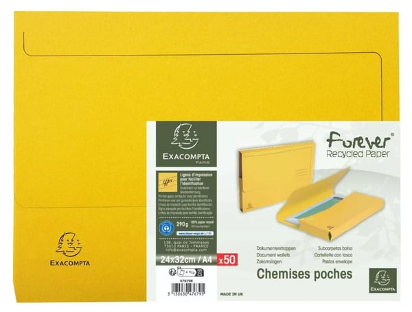 Exacompta Forever Bright dokumentmapper pakke med 50 stk. 290 g/m2 A4 - Gul 47679E