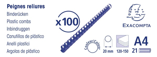 Exacompta plastbinderkamme, 20 mm tykke, A4 (aeske med 100 stk.) - Sort 75601E