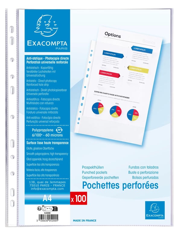 Exacompta 10x Punched Pockets pose med 100 A4 6/100 - Krystal 5200E