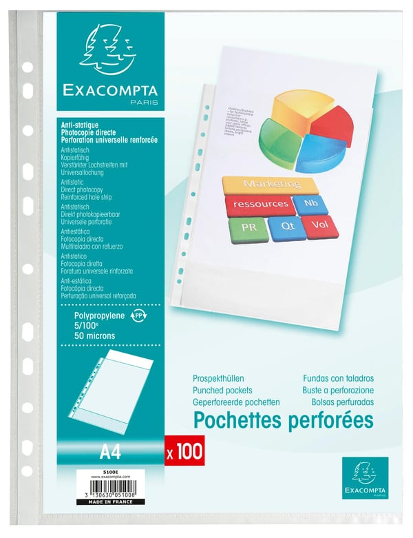 Exacompta 10x Punched Pockets pose med 100 A4 5/100 - Krystal 5100E
