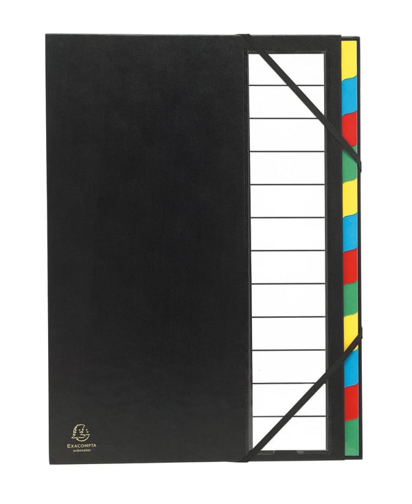 Exacompta 6x Ordonator-mappe med udvidelig ryg og stift omslag, 12 rum - Sort 55341E