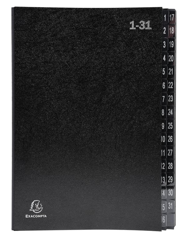 Exacompta 6x Multipart File, A4 270gsm, 32 sektioner maerket 1 til 31 - Sort 57032E