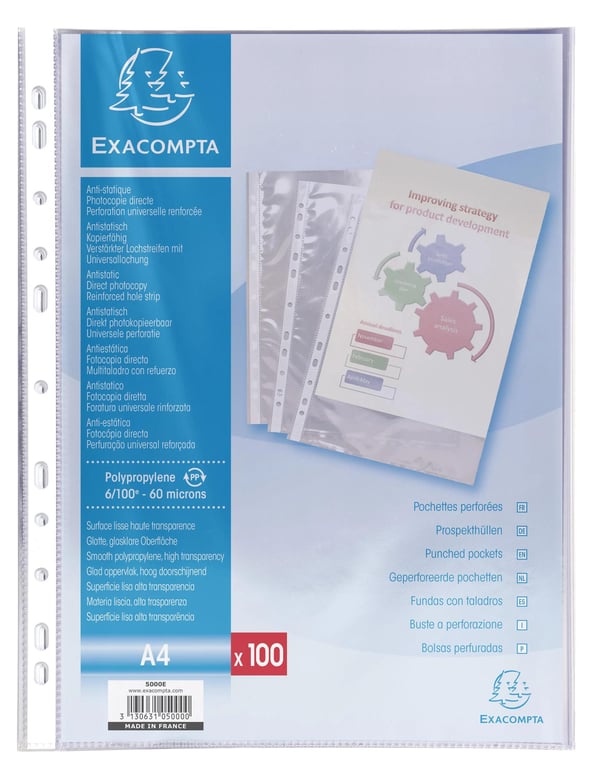 Exacompta Stansede lommer aeske med 100 A4 6/100 - Krystal 5000E