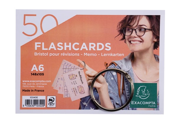 Exacompta 19x Flashcards, A6 linjeret, 50 revisionskort med leddelt ring - assorterede farver 10340E