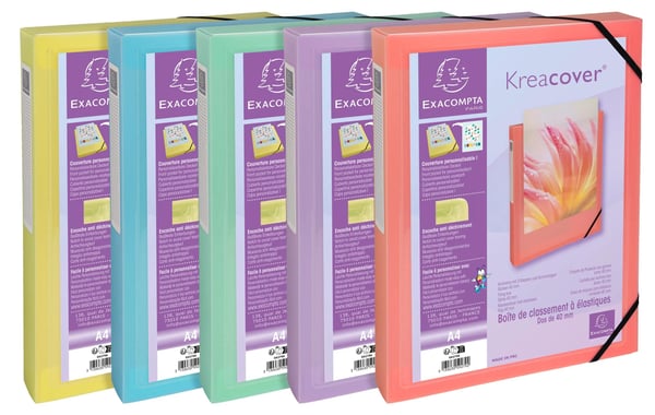 Exacompta 5x Kreacover PP Filing Box 40mm, Pastel Assorted - assorterede farver 59279E