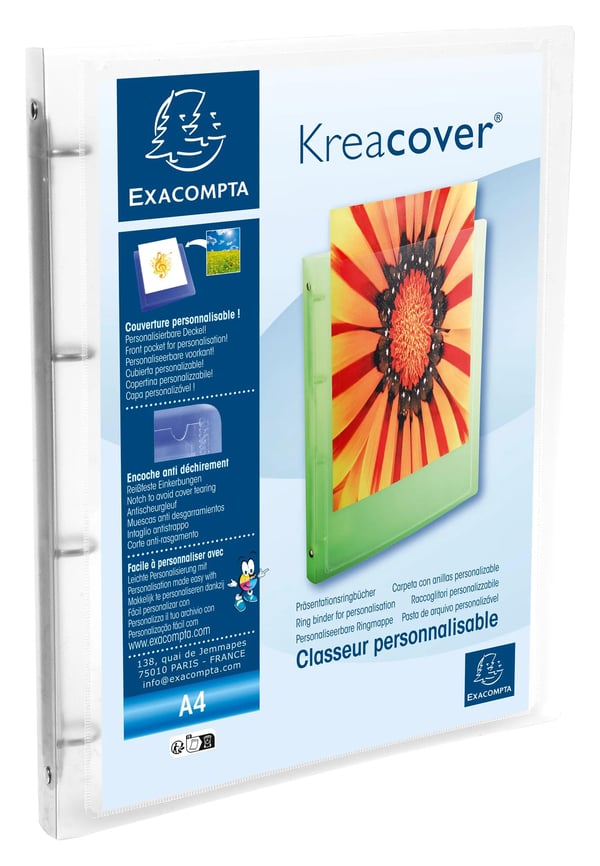 Exacompta 12x Kreacover PP Soft Chromaline Ringbind, A4, 4O ringe 15mm - farveløs 51968E
