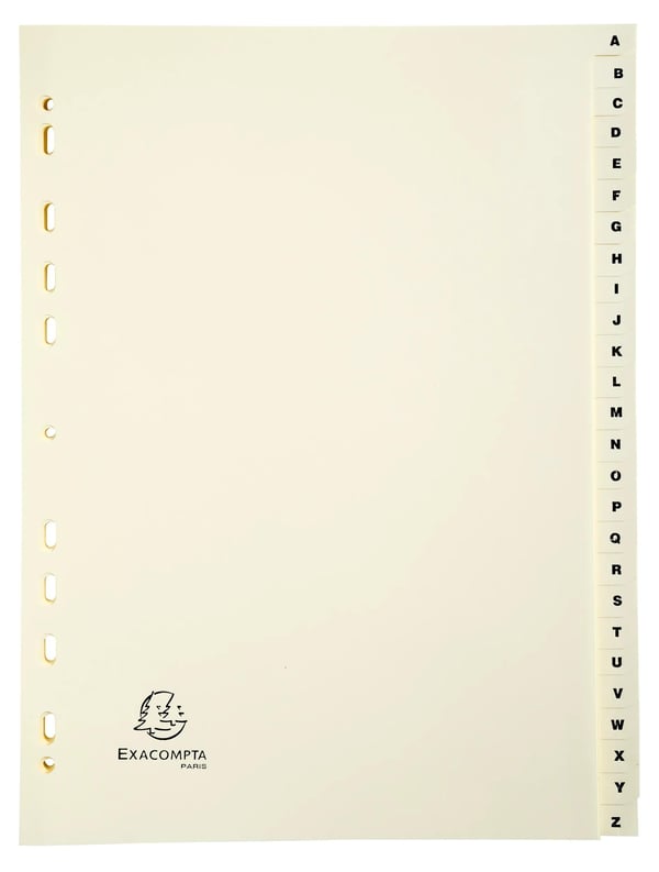 Exacompta 5x trykte indekser, A4, 115gsm, 26 del A til Z - elfenben 1126E
