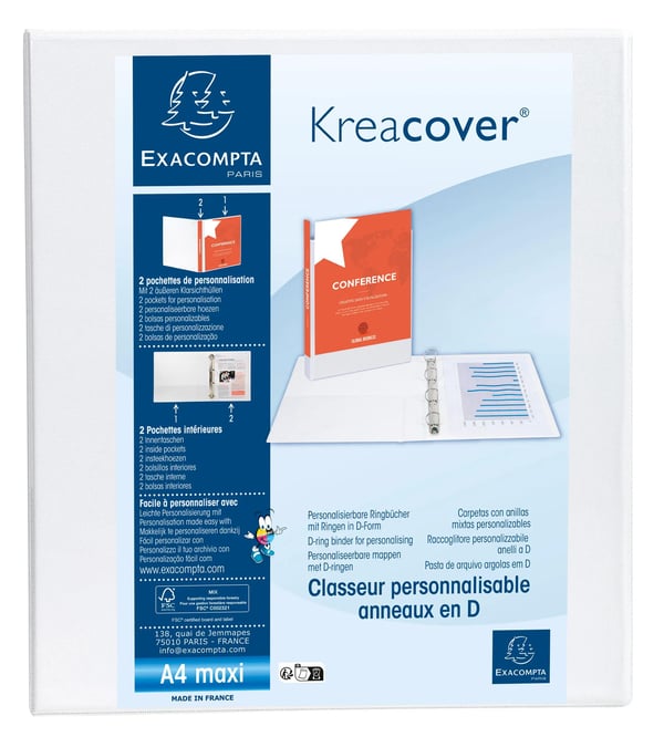 Exacompta 10x Kreacover PP ringbind, A4, 4 D-ringe 50mm - hvid 51844E