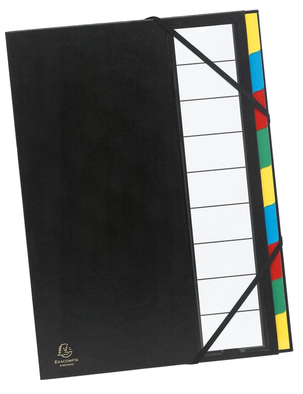 Exacompta 6x Ordonator-mappe med udvidelig ryg og stift omslag, 9 rum - assorterede farver 55330E