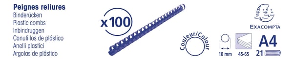 Exacompta plastbinderkamme, 10 mm tykke, A4 (aeske med 100 stk.) - Sort 75301E