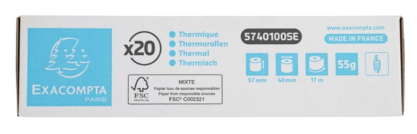 Exacompta 120x BPA-fri termisk kvittering Ruller 55g 57x40 - hvid 5740100SE