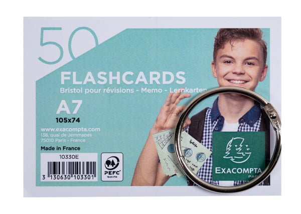 Exacompta 19x Flashcards, A7 linjeret, 50 revisionskort med leddelt ring - assorterede farver 10330E