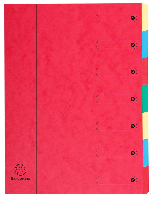 Exacompta 8x Harmonika Multipart File, A4, 7 sektioner - Rød 5107E