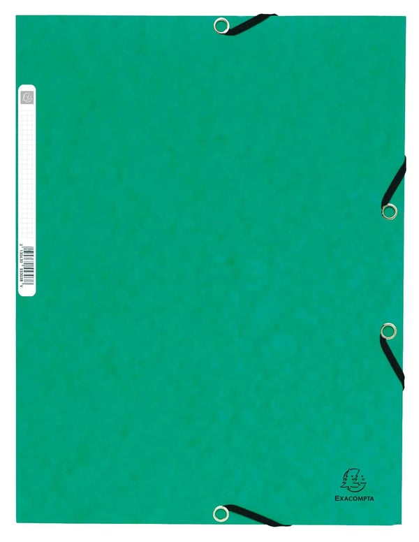 Exacompta 50x Mappe med 3 klapper og elastiske stropper 355 g/m2 hårdglaseret meleret presspap - A4 størrelse - Grøn 55303E