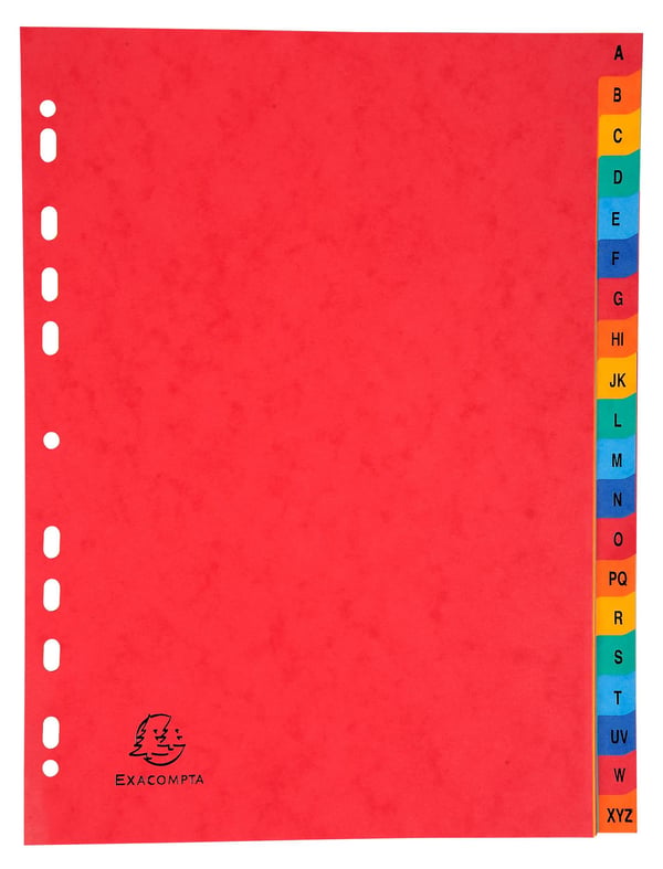Exacompta 5x trykte indekser i pap, A4, 225 gsm, 20 dele A til Z - assorterede farver 4803Z