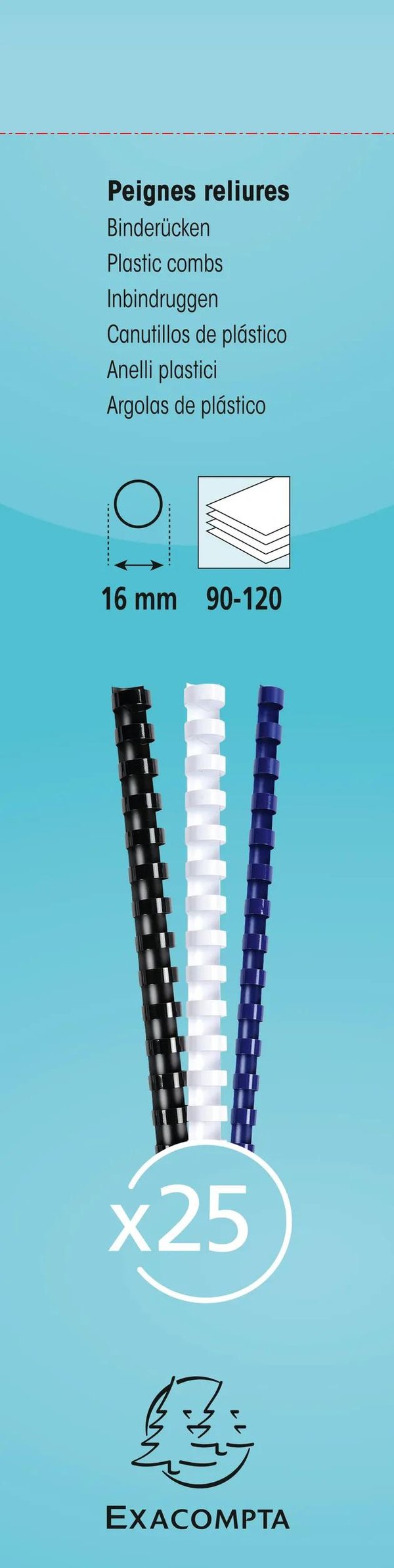 Exacompta plastbinderkamme, 16 mm brede, A4 (aeske med 25 stk.) - Sort 76501E