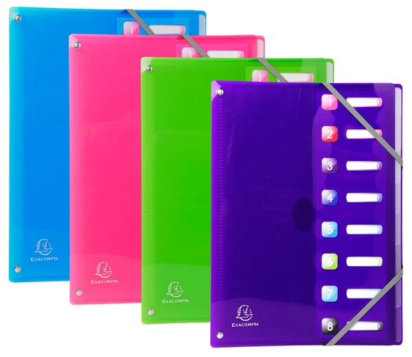 Exacompta 8x Ekspanderende multipartmappe 8 sektioner Iderama PP - A4 - assorterede farver 58680E