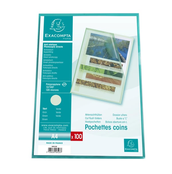 Exacompta 10x Sachet 100 lommer polypropylen grynet - A4 - Grøn 58523E