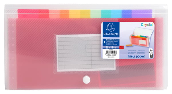 Exacompta 5x PP ekspanderende mappe, 26x14cm, 7 sektioner - Krystal 55398E