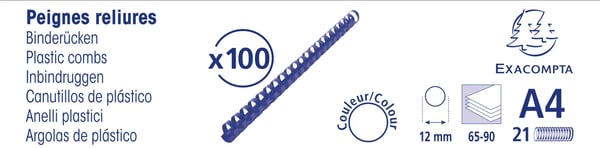 Exacompta plastbinderkamme, 12 mm tyk, A4 (aeske med 100 stk.) - Sort 75401E
