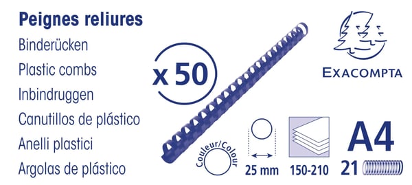 Exacompta plastbinderkamme, 25 mm tykke, A4 (aeske med 50 stk.) - Sort 75701E
