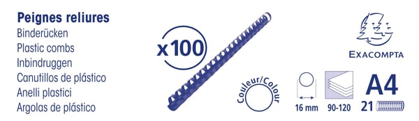 Exacompta plastbinderkamme, 16 mm tyk, A4 (aeske med 100 stk.) - Sort 75501E