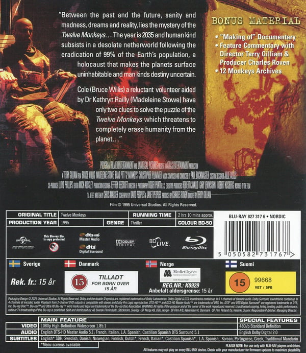 12 apinan armeija / Twelve Monkeys (Blu-ray)