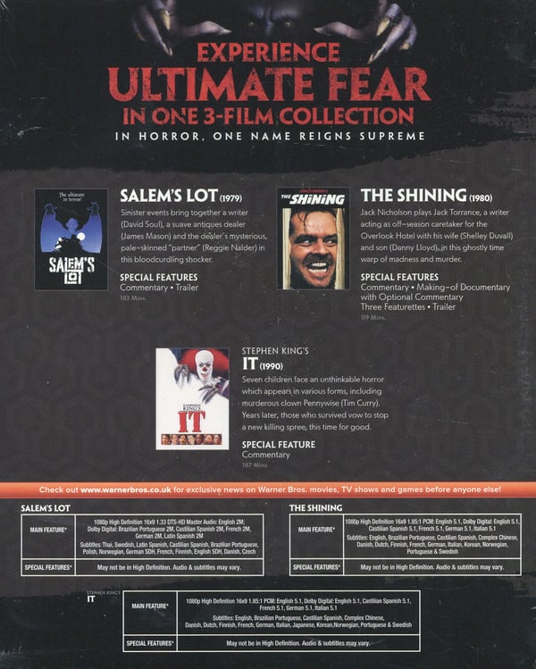 Stephen King x 3 / Salem's Lot, The Shining, Det / Salem's Lot, The Shining, Stephen King's It (3 Blu-ray)