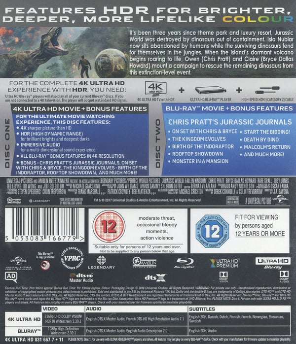 Jurassic World 2 - Fallen Kingdom (4K UHD + Blu-ray)