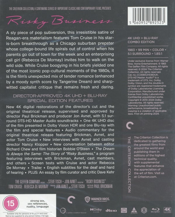 Forældrefrit - Criterion collection / Risky Business (4K UHD + Blu-ray)