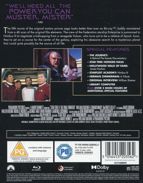 Star Trek 5 - Den yderste grænse / Star Trek V - Final frontier (Blu-ray)