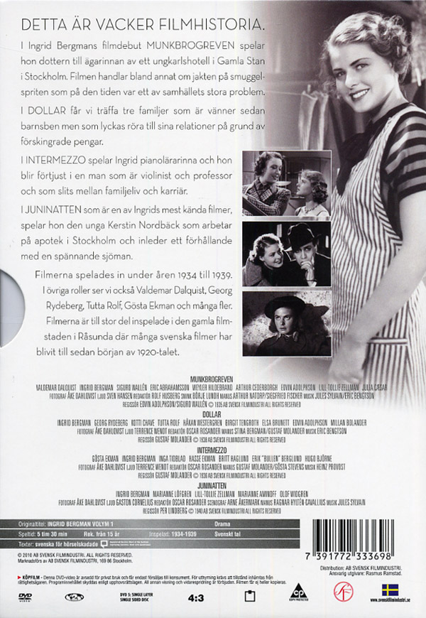 Ingrid Bergman: 4-Movie Collection - Vol 1 / Munkbrogreven, Dollar, Intermezzo, Juninatten (4 DVD)