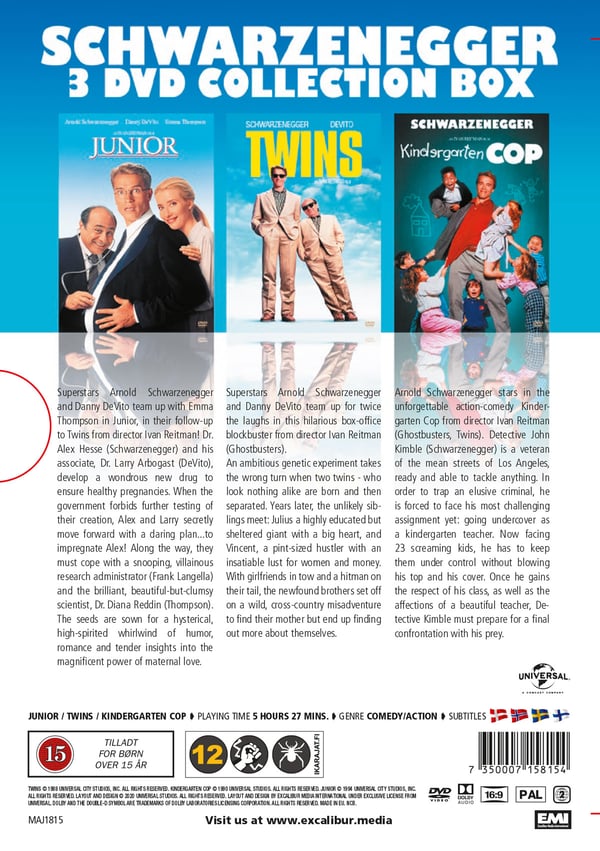 Schwarzenegger x 3 / Twins + Junior + Kindergarten Cop (3 DVD)