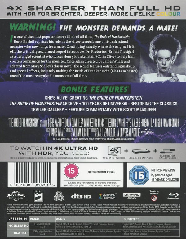 The Bride of Frankenstein (4K UHD + Blu-ray / Limited Steelbook)