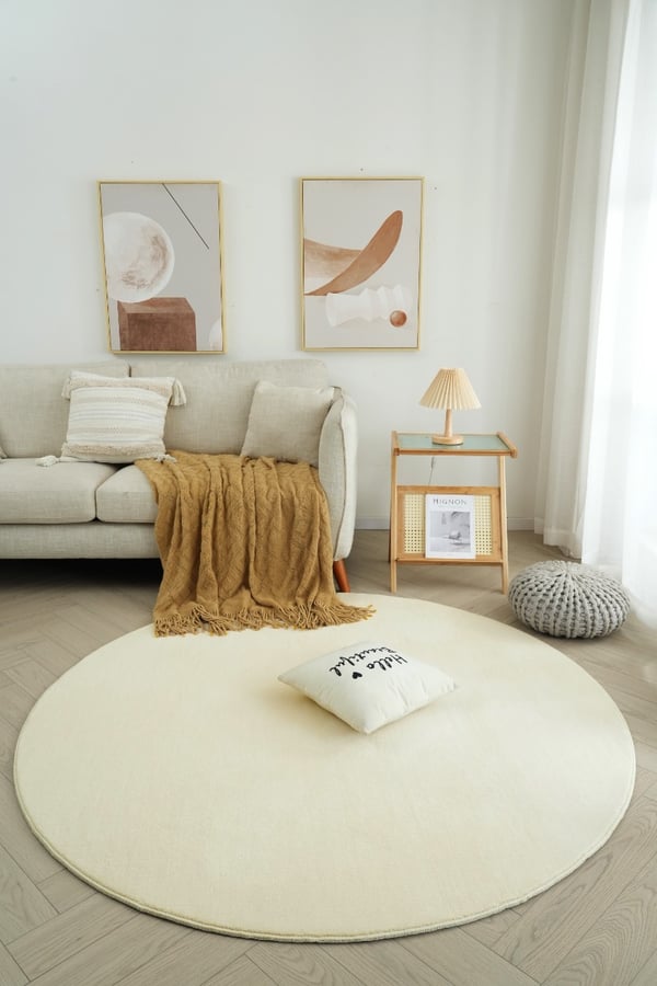 Comfy Rund Vaskbar Rug i Beige 160 cm, 100% Polyester
