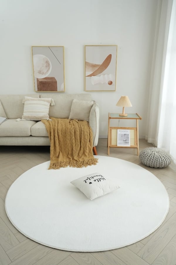 Comfy Rund Vaskbar Tæppe 120 cm Offwhite i Polyester