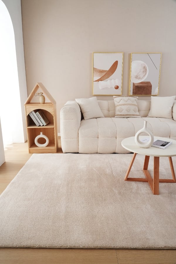 Fluffy Beige Vaskbar Blød Ryemåtte 200x290 cm