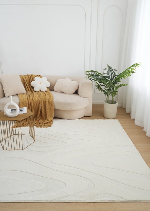 Fuzzy Meia Offwhite 160x230 cm Blød og Vaskbar Tæppe